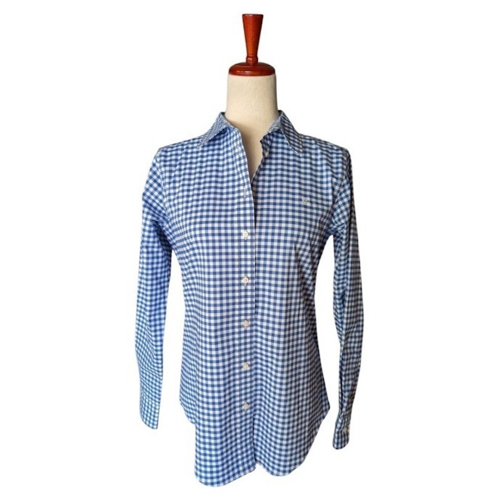 Lauren Ralph Lauren Womens Blue Gingham Stretch Non Iron Button Down Shirt SP
